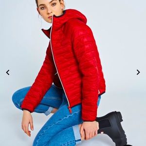 Hunter Designer Puffer Jacket Coat Red Medium